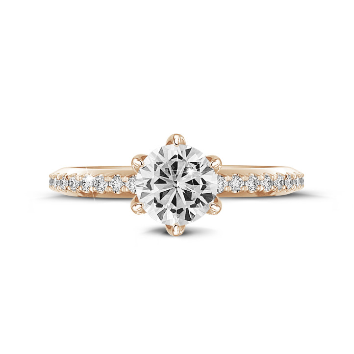 3.00 carat solitaire ring in red gold with side diamonds