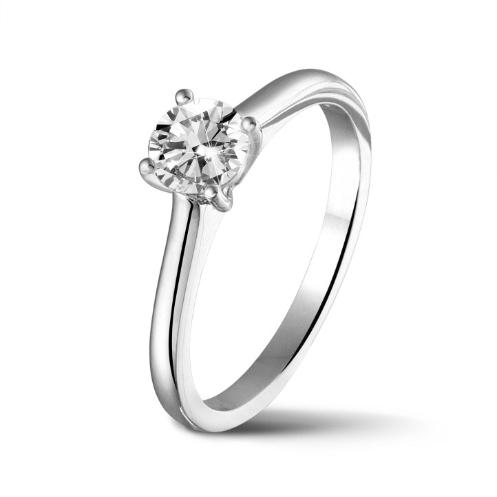 0.70 carat solitaire ring in platinum with round diamond and four prongs