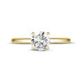 1.00 carat solitaire ring in yellow gold with round diamond and four prongs