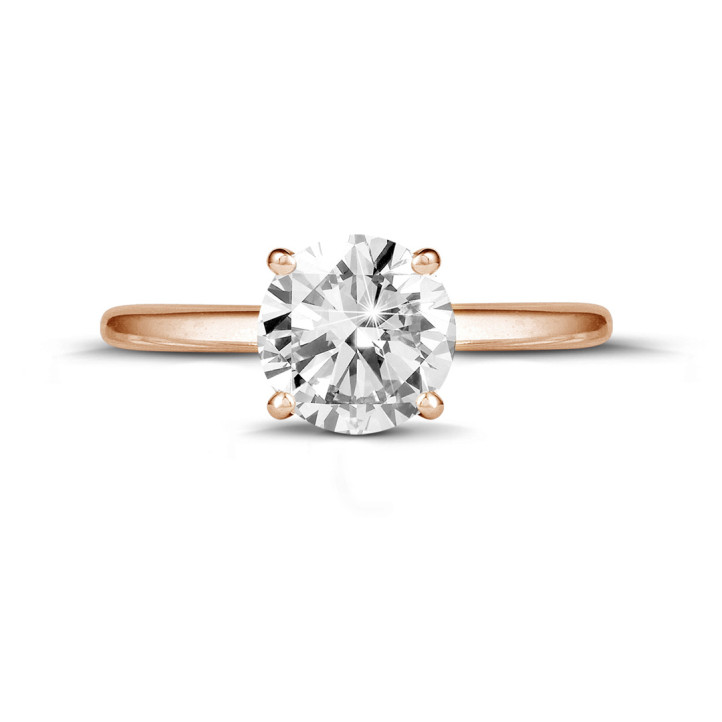1.25 carat solitaire ring in red gold with round diamond and four prongs