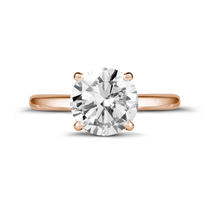 2.00 carat solitaire ring in red gold with round diamond and four prongs