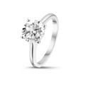 2.00 carat solitaire ring in white gold with round diamond and four prongs
