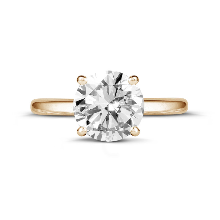 3.00 carat solitaire ring in red gold with round diamond and four prongs