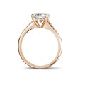 3.00 carat solitaire ring in red gold with four prongs and side diamonds