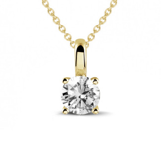 Necklaces - 1.00 carat solitaire pendant in yellow gold with round diamond and four prongs