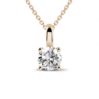 Necklaces - 1.00 carat solitaire pendant in red gold with round diamond and four prongs
