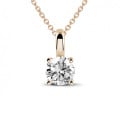 1.25 carat solitaire pendant in red gold with round diamond and four prongs