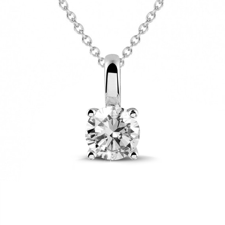 1.25 carat solitaire pendant in white gold with round diamond and four prongs