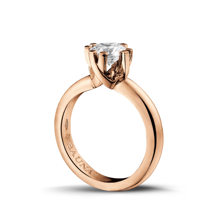 1.25 carat solitaire diamond design ring in red gold with eight prongs