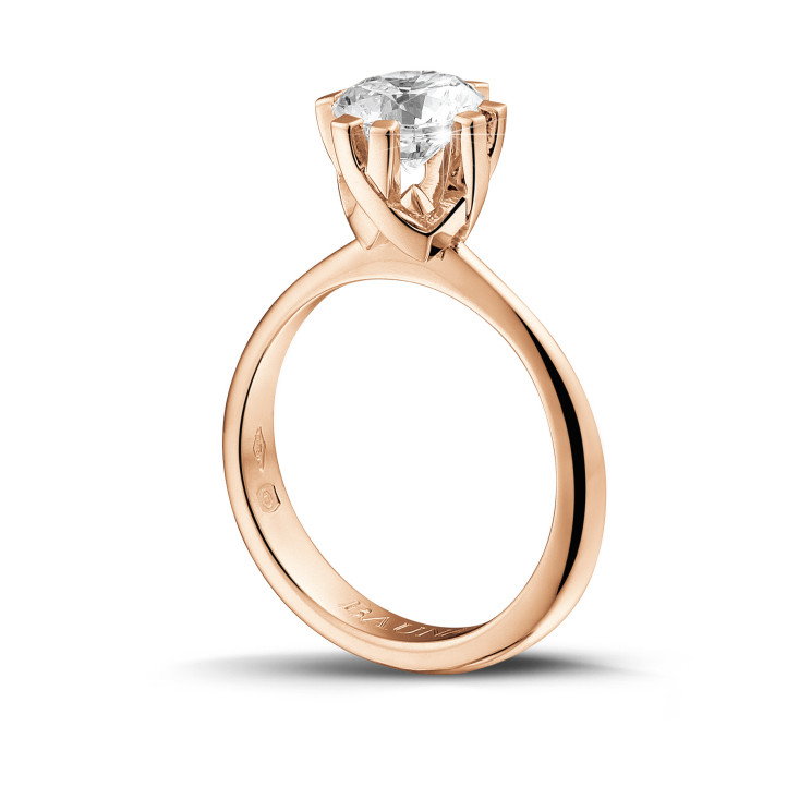 1.50 carat solitaire diamond design ring in red gold with eight prongs
