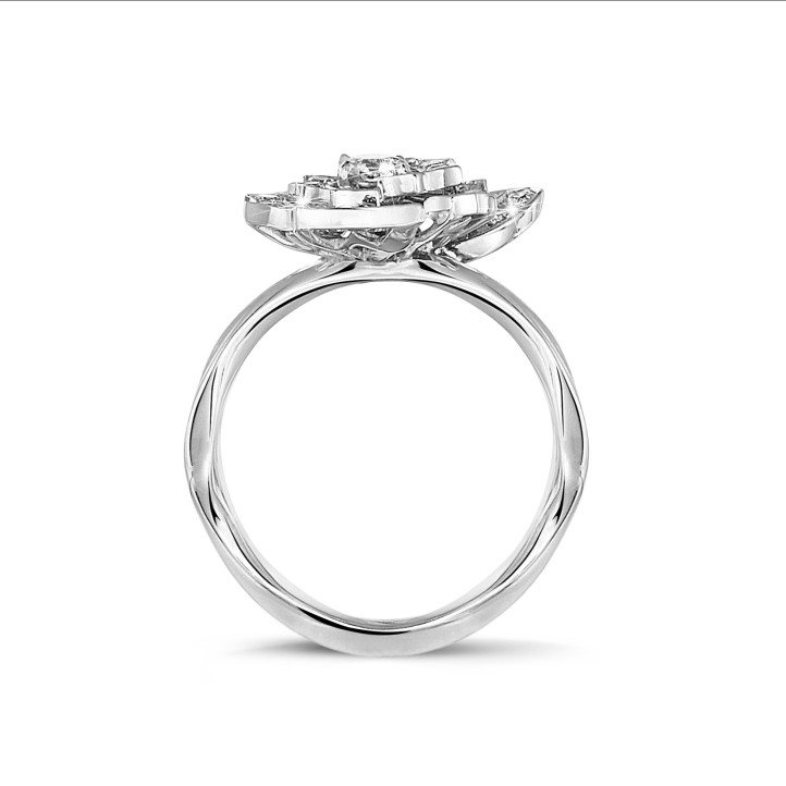 0.45 carat diamond flower design ring in white gold