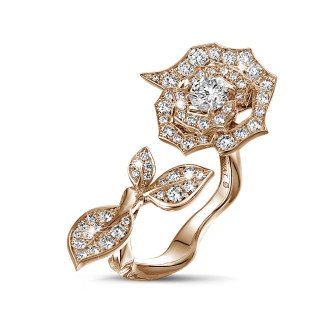 Gold ring - 0.30 carat diamond flower design ring in red gold