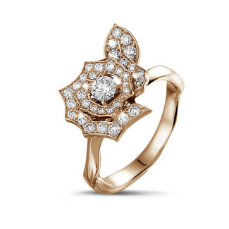 Engagement - 0.45 carat diamond flower design ring in red gold