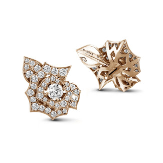 Earrings for women - 0.90 carat diamond flower earrings in red gold