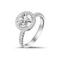 2.00 carat solitaire halo ring in platinum with round diamonds
