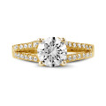 1.25 carat solitaire ring in yellow gold with side diamonds