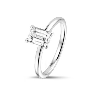 Gold diamond ring - 1.00 carat solitaire ring with an emerald cut diamond in white gold