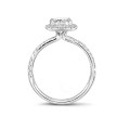 1.20 carat solitaire halo ring with a cushion diamond in white gold with round diamonds
