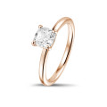 1.50 carat solitaire ring with a cushion diamond in red gold