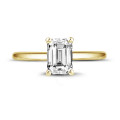 1.00 carat solitaire ring with an emerald cut diamond in yellow gold