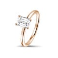 1.20 carat solitaire ring with an emerald cut diamond in red gold