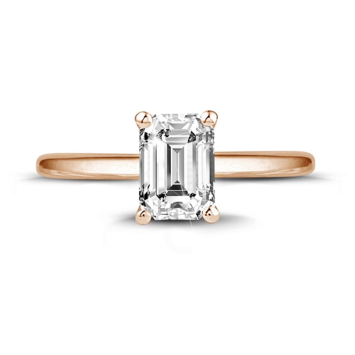 1.20 carat solitaire ring with an emerald cut diamond in red gold