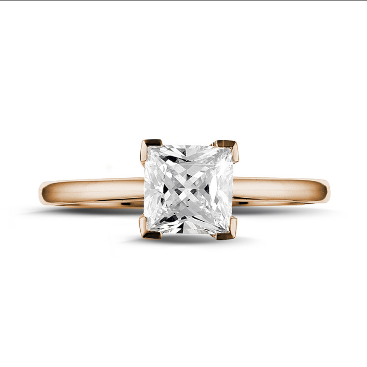 1.20 carat solitaire ring in red gold with princess diamond