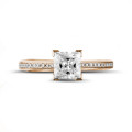 1.20 carat solitaire ring in red gold with princess diamond and side diamonds