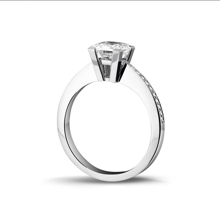 1.20 carat solitaire ring in platinum with princess diamond and side diamonds