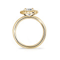 0.90 carat solitaire halo ring in yellow gold with round diamonds