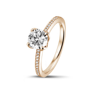 Rings - 1.00 carat solitaire ring in red gold with side diamonds