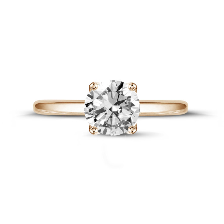 1.50 carat solitaire ring in red gold with round diamond