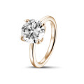 3.00 carat solitaire ring in red gold with round diamond