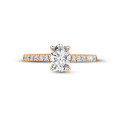 0.70Ct solitaire ring in red gold with oval diamond