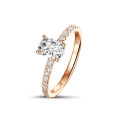 0.70Ct solitaire ring in red gold with oval diamond