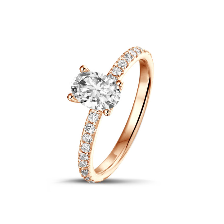 1.50Ct solitaire ring in red gold with oval diamond