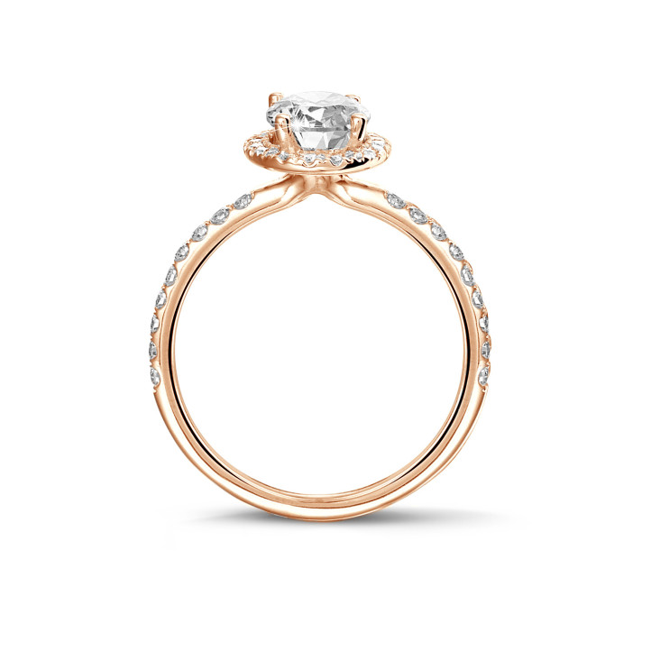 1.00Ct halo ring in red gold with oval diamond