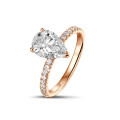 0.70Ct solitaire ring in red gold with pear diamond