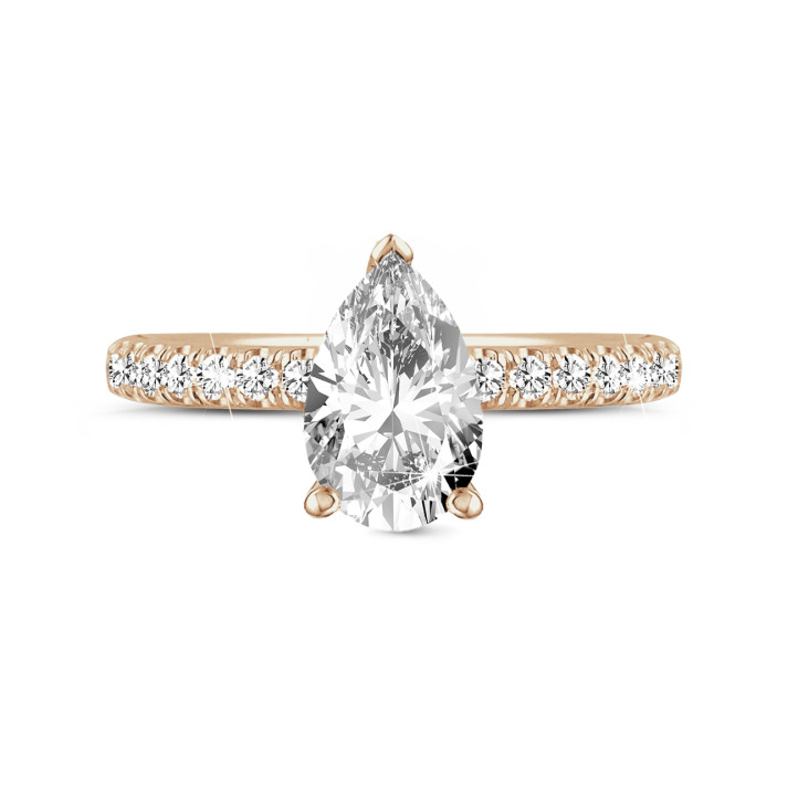 1.50Ct solitaire ring in red gold with pear diamond