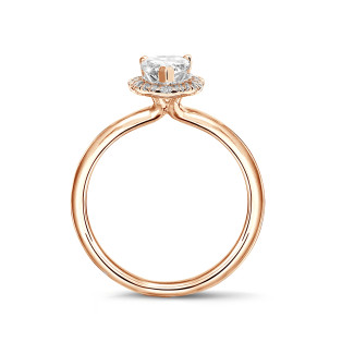Engagement - 1.00Ct halo ring in red gold with pear diamond