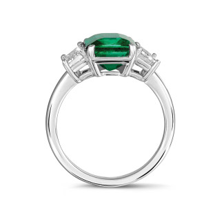 Rings - Trilogy ring in white gold with an emerald and baguette cut diamonds