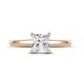0.70 carat solitaire ring with a princess diamond in red gold
