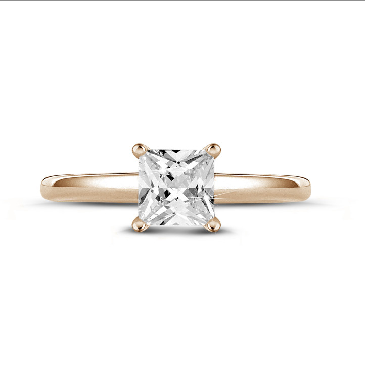 1.00 carat solitaire ring with a princess diamond in red gold