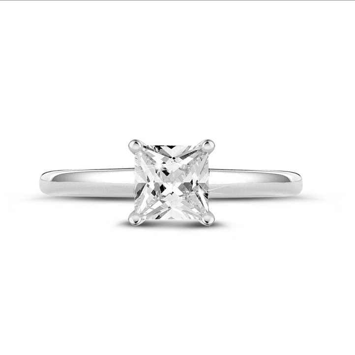 1.00 carat solitaire ring with a princess diamond in white gold