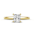 1.00 carat solitaire ring with a princess diamond in yellow gold
