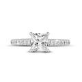 2.00 carat solitaire ring with a princess diamond in white gold with side diamonds
