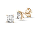 2.00 carat solitaire princess cut diamond earrings in red gold