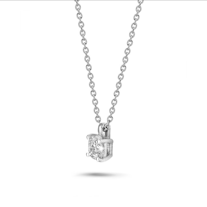 1.00 carat solitaire cushion cut diamond pendant in white gold