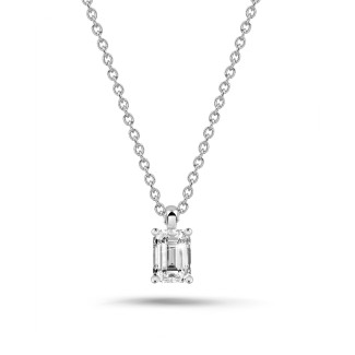 Necklaces - 1.00 carat solitaire emerald cut diamond pendant in white gold