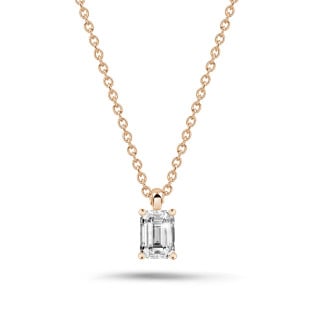 Necklaces - 1.00 carat solitaire emerald cut diamond pendant in red gold